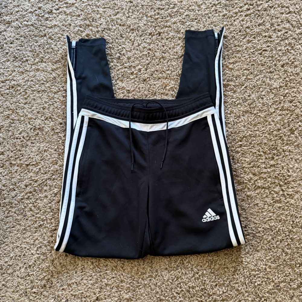Adidas Women’s Soccer Black Joggers  Drawstring with White Stripes